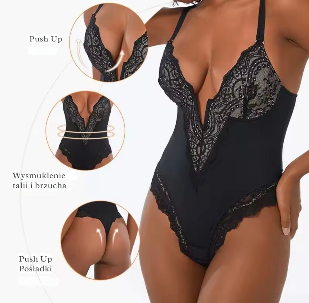 Modelujące Body Koronkowe z Dekoltem V – Efekt Wyszczuplenia
